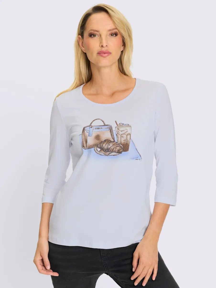 T-shirt à manches 3/4 avec pierres brillantes devant