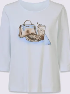 T-shirt à manches 3/4 avec pierres brillantes devant