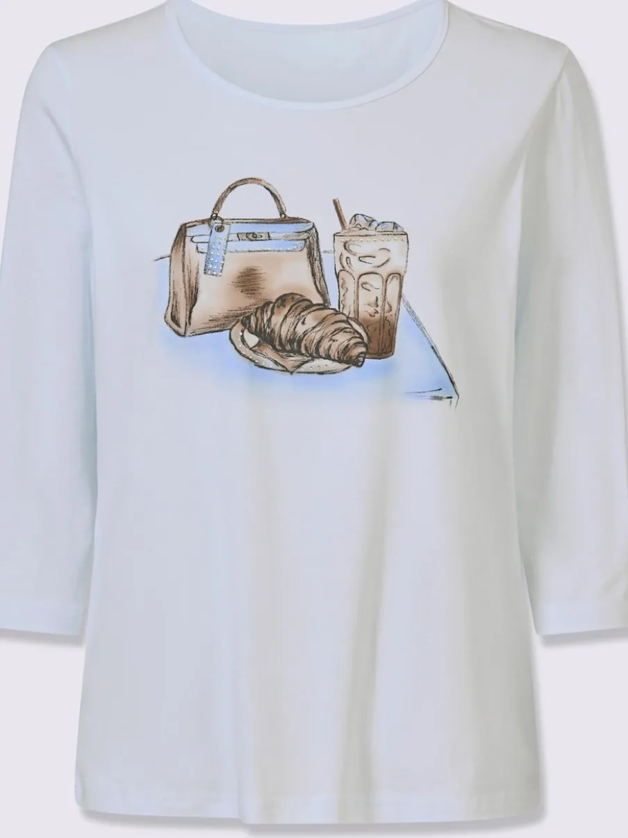 T-shirt à manches 3/4 avec pierres brillantes devant