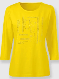 T-shirt à manches 3/4 avec pierres brillantes encolure ronde