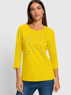T-shirt à manches 3/4 avec pierres brillantes encolure ronde