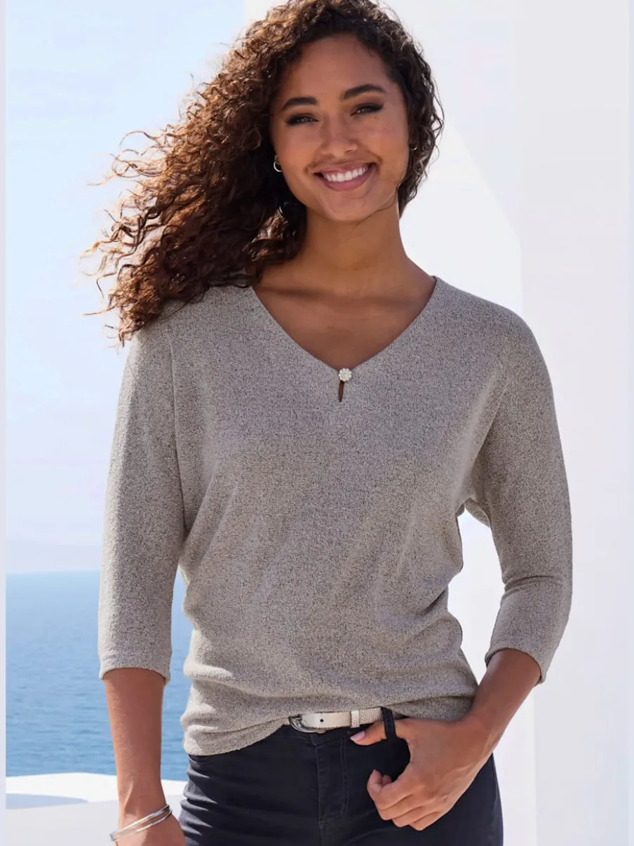 T-shirt à manches 3/4 avec strass au niveau encolure
