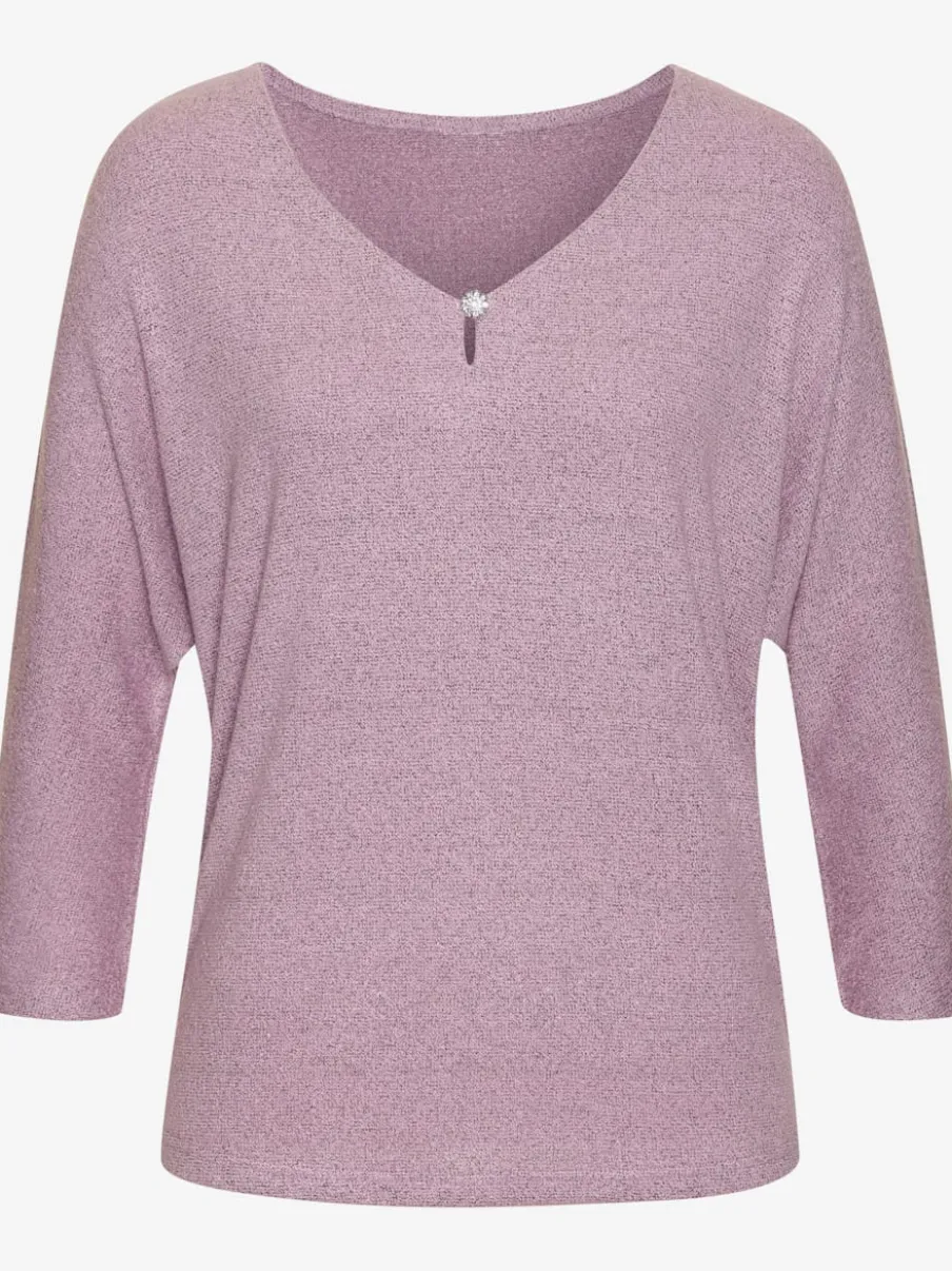 T-shirt à manches 3/4 avec strass au niveau encolure