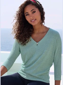 T-shirt à manches 3/4 avec strass au niveau encolure