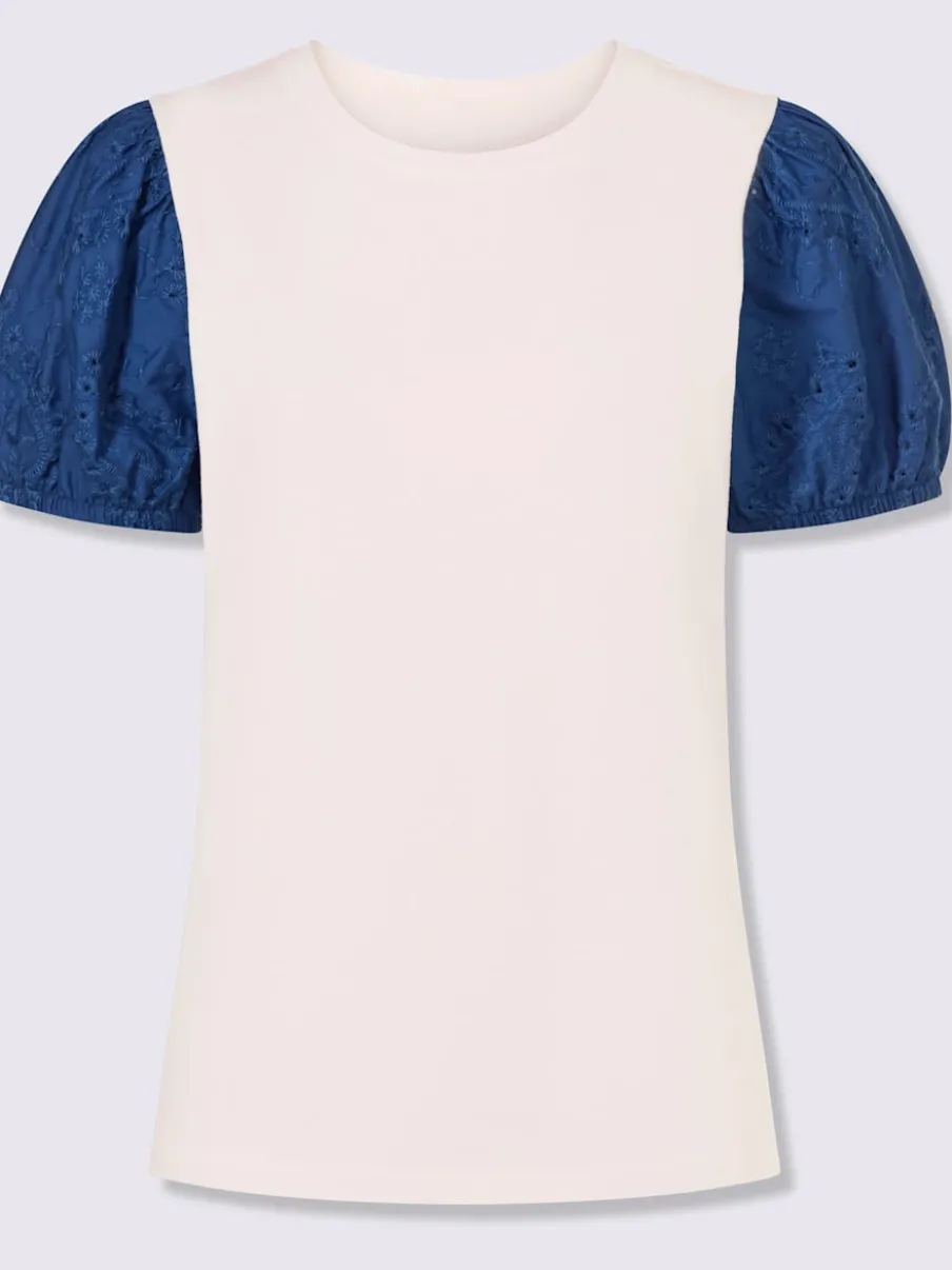 T-shirt à manches bouffantes avec broderie et encolure ronde