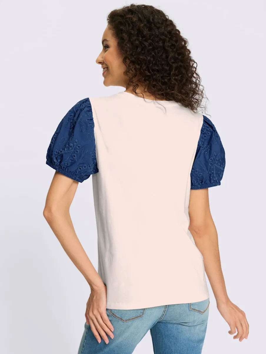 T-shirt à manches bouffantes avec broderie et encolure ronde