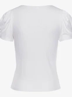 T-shirt à manches bouffantes courtes avec col carré et ourlet droit