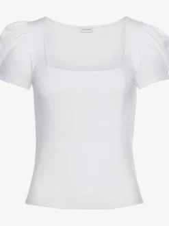T-shirt à manches bouffantes courtes avec col carré et ourlet droit
