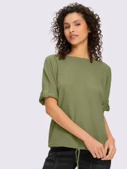 T-shirt manches chauve-souris à encolure ronde avec lien à nouer