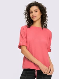 T-shirt manches chauve-souris à encolure ronde avec lien à nouer