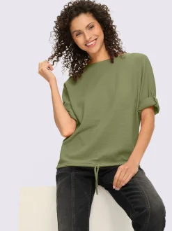 T-shirt manches chauve-souris à encolure ronde avec lien à nouer