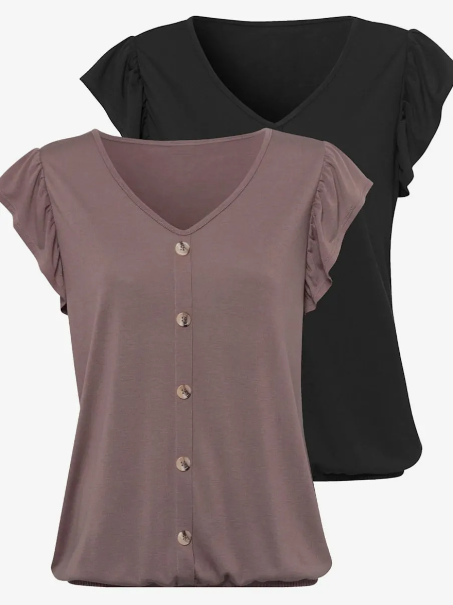 T-shirt à manches chauve-souris et patte de boutonnage décorative