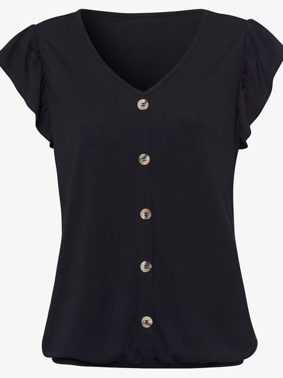 T-shirt à manches chauve-souris et patte de boutonnage décorative