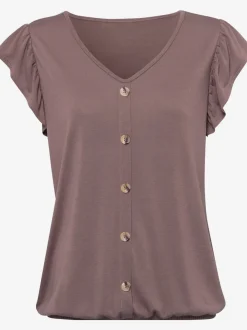 T-shirt à manches chauve-souris et patte de boutonnage décorative