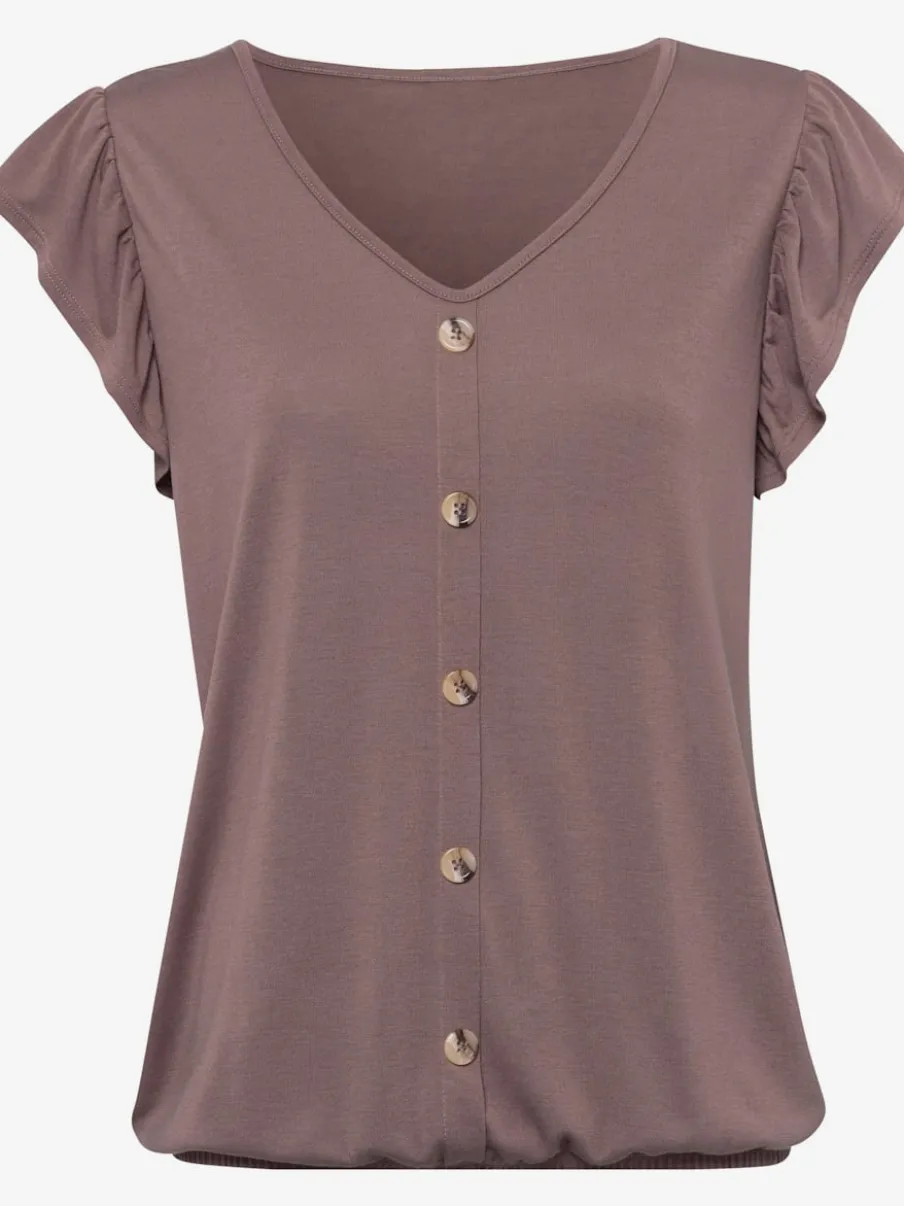 T-shirt à manches chauve-souris et patte de boutonnage décorative