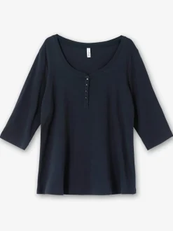 T-shirt à manches 3/4 coupe henley tendance