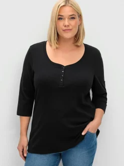 T-shirt à manches 3/4 coupe henley tendance