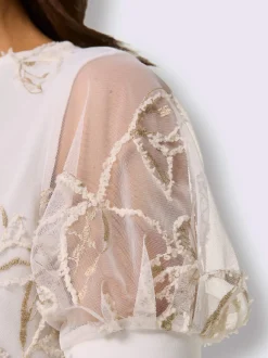 T-shirt à manches courtes avec broderies et maille transparente