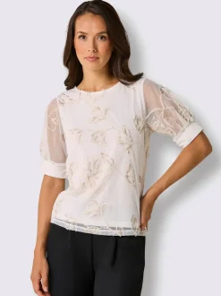 T-shirt à manches courtes avec broderies et maille transparente