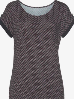 T-shirt à manches courtes avec bordure unie et bouton doré