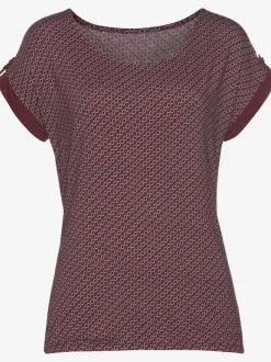 T-shirt à manches courtes avec bordure unie et bouton doré