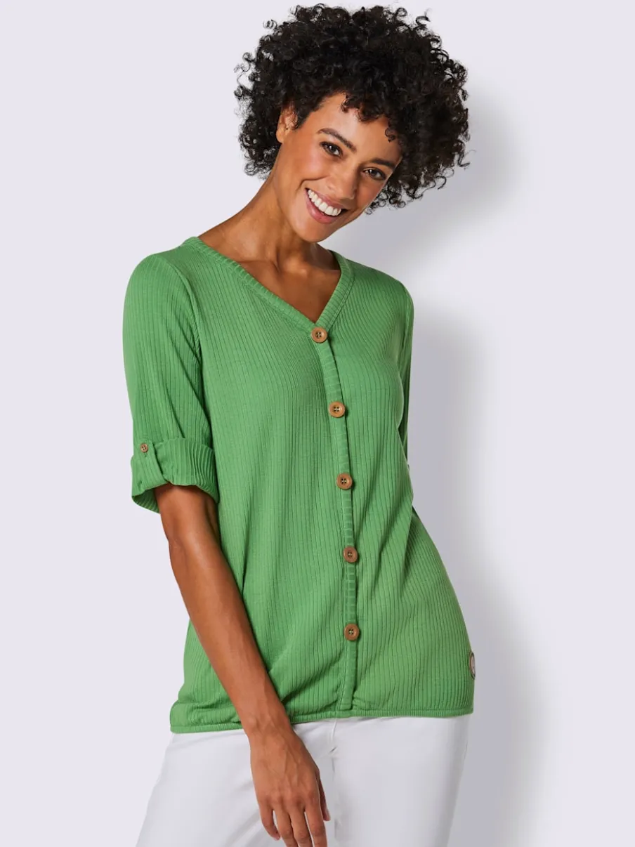 T-shirt à manches courtes avec col V et bouton décoratif