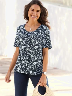 T-shirt à manches courtes avec col rond et imprimé floral