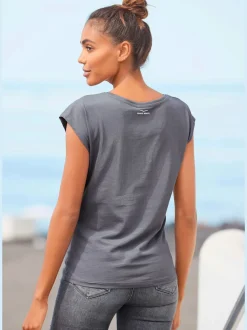 T-shirt à manches courtes avec col rond et logo brillant