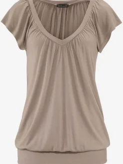 T-shirt à manches courtes avec col V profond et coupe décontractée