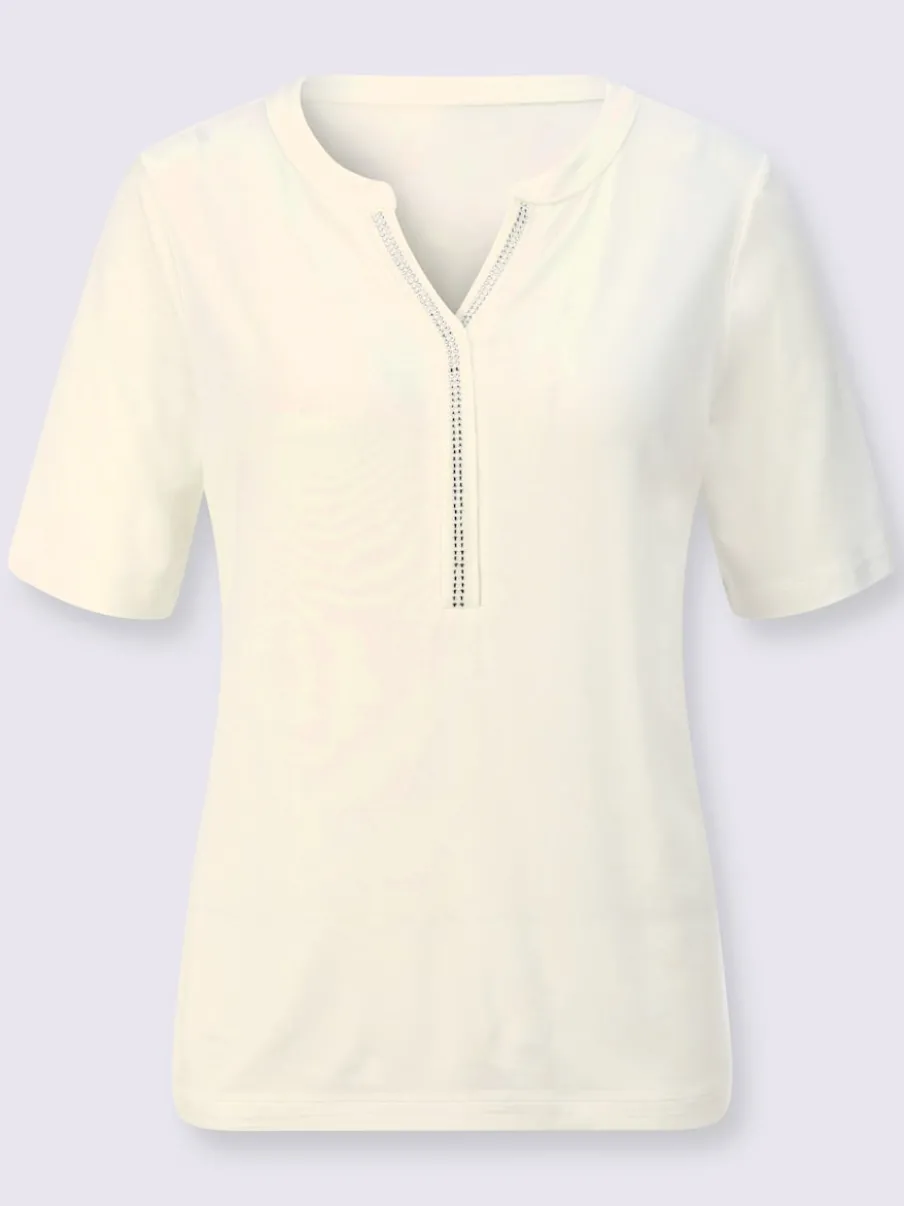 T-shirt à manches courtes avec col V et fentes latérales
