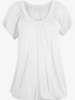 T-shirt à manches courtes avec col V froncé et coupe ample