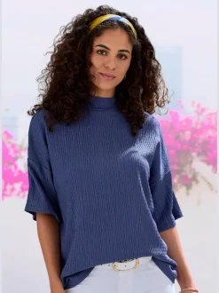 T-shirt à manches courtes avec col montant en crêpe structurée