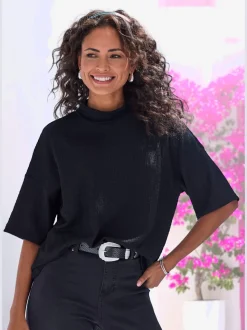 T-shirt à manches courtes avec col montant en crêpe structurée