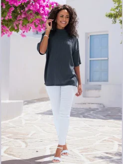 T-shirt à manches courtes avec col montant en crêpe structurée