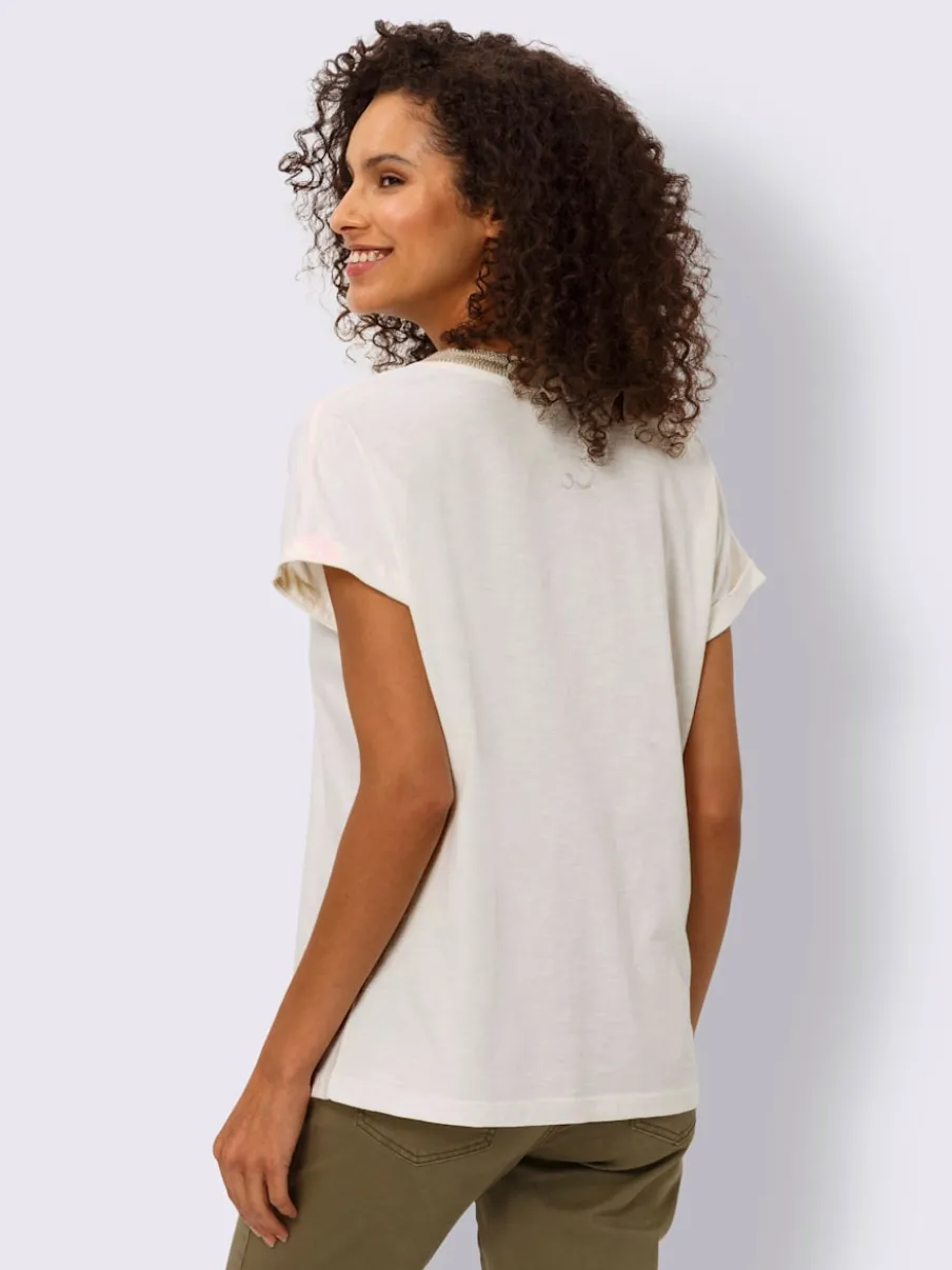 T-shirt à manches courtes avec col en V doré