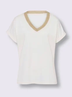 T-shirt à manches courtes avec col en V doré