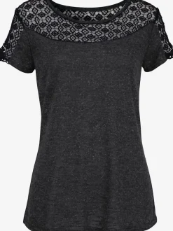 T-shirt à manches courtes avec dentelle crochetée encolure et manches
