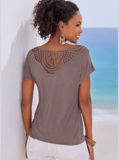T-shirt à manches courtes avec empiècement en crochet au dos
