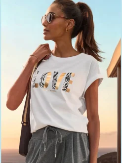T-shirt à manches courtes avec encolure ronde et inscription imprimée