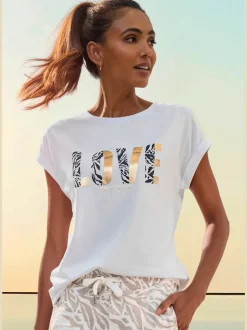 T-shirt à manches courtes avec encolure ronde et inscription imprimée