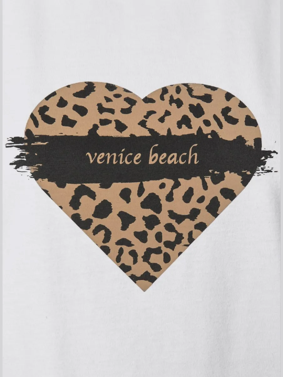 T-shirt à manches courtes avec encolure ronde et motif cœur animalier