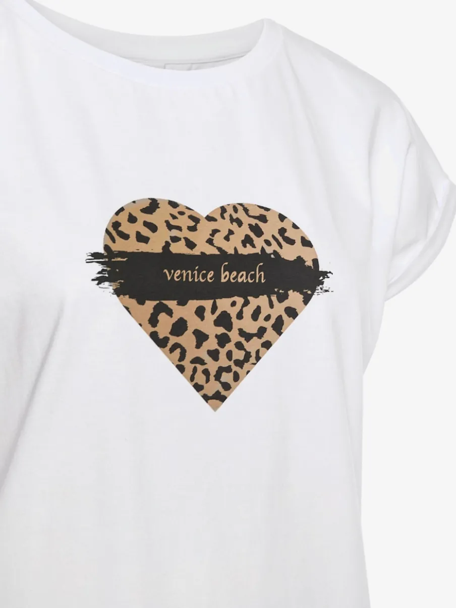 T-shirt à manches courtes avec encolure ronde et motif cœur animalier