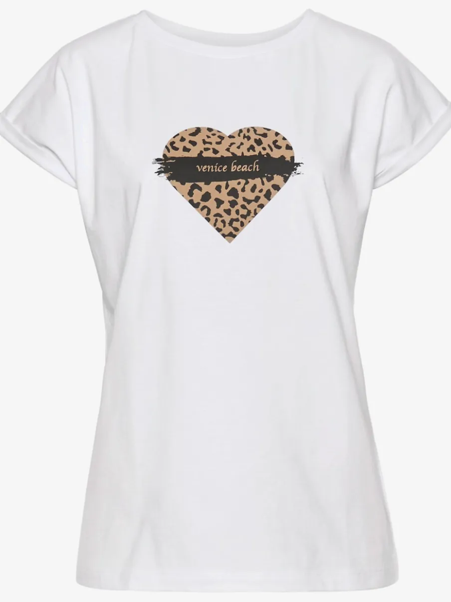 T-shirt à manches courtes avec encolure ronde et motif cœur animalier