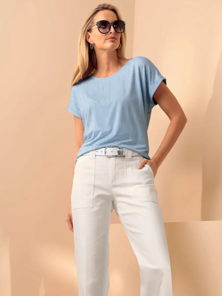 T-shirt à manches courtes avec encolure ronde et détails brillants