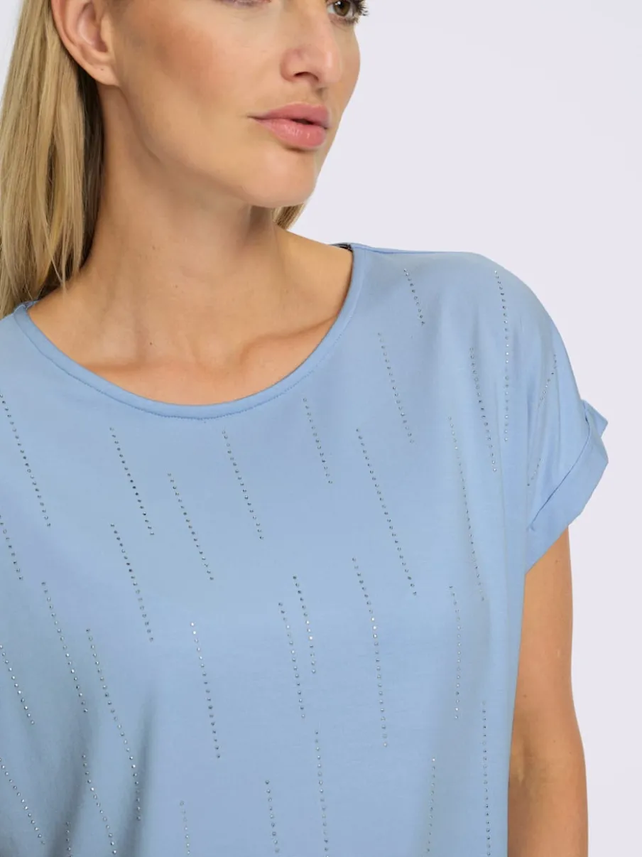T-shirt à manches courtes avec encolure ronde et détails brillants