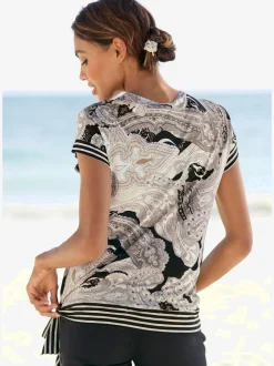 T-shirt à manches courtes avec encolure en v et empiècements rayés