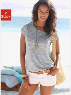 T-shirt à manches courtes avec effets structurés en lot de deux
