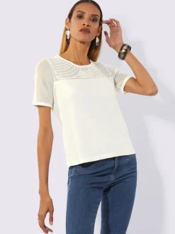 T-shirt à manches courtes avec empiècements en maille et rubans décoratifs