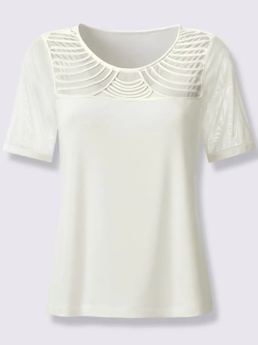 T-shirt à manches courtes avec empiècements en maille et rubans décoratifs