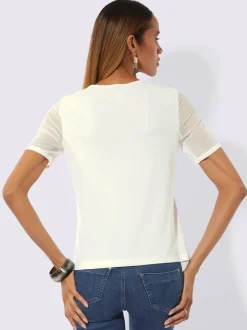 T-shirt à manches courtes avec empiècements en maille et rubans décoratifs
